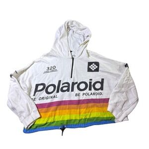 Polaroid‎ 320 Land Camera Rainbow Stripe Quarter Zip Hoodie XL White
